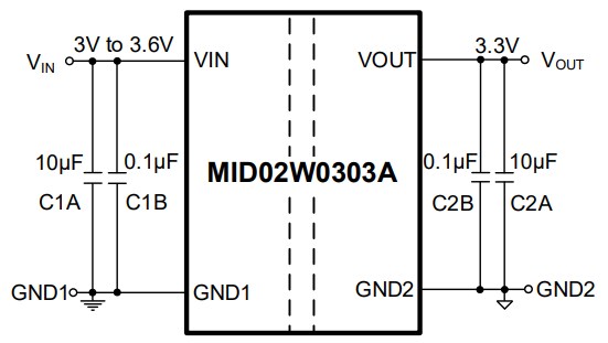 Application Circuit Diagram - Monolithic Power Systems (MPS) MID02W0303A DC/DC Converters